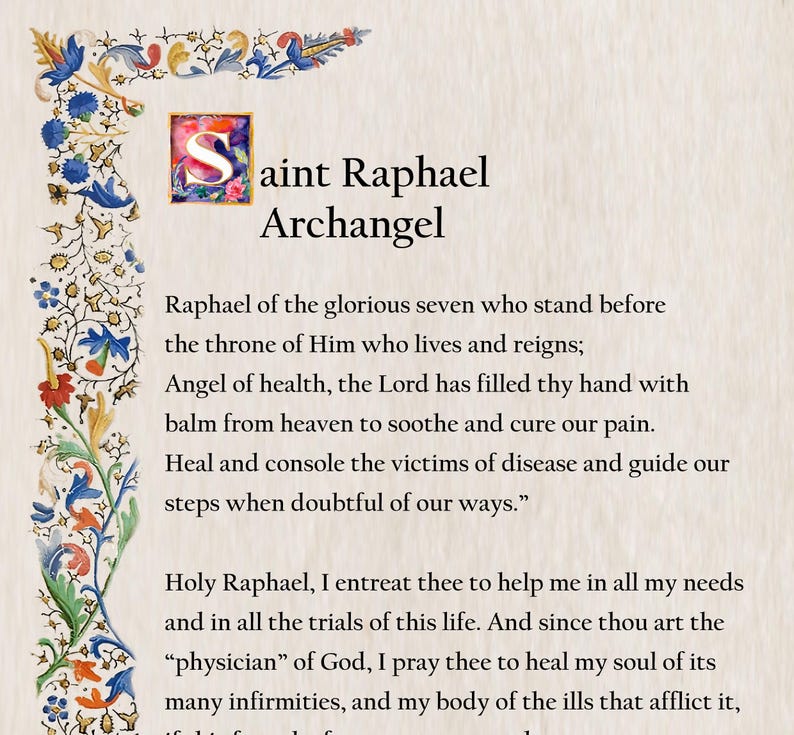 Saint Raphael Archangel Prayer, Catholic Prayer Card, Printable A4 ...