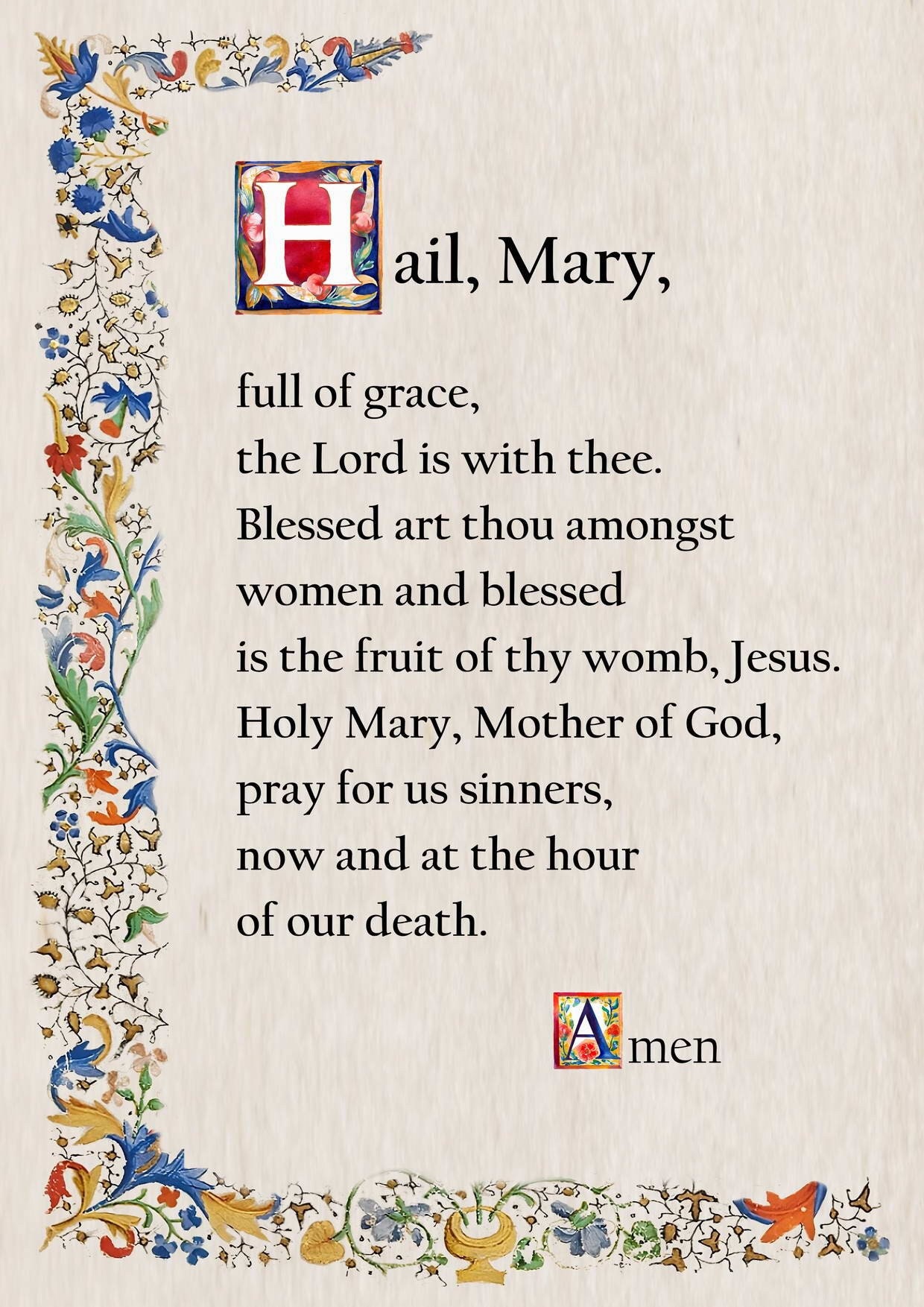 Hail Holy Prayer, Catholic Prayer Card, Virgin Mary Prayer, Christian ...