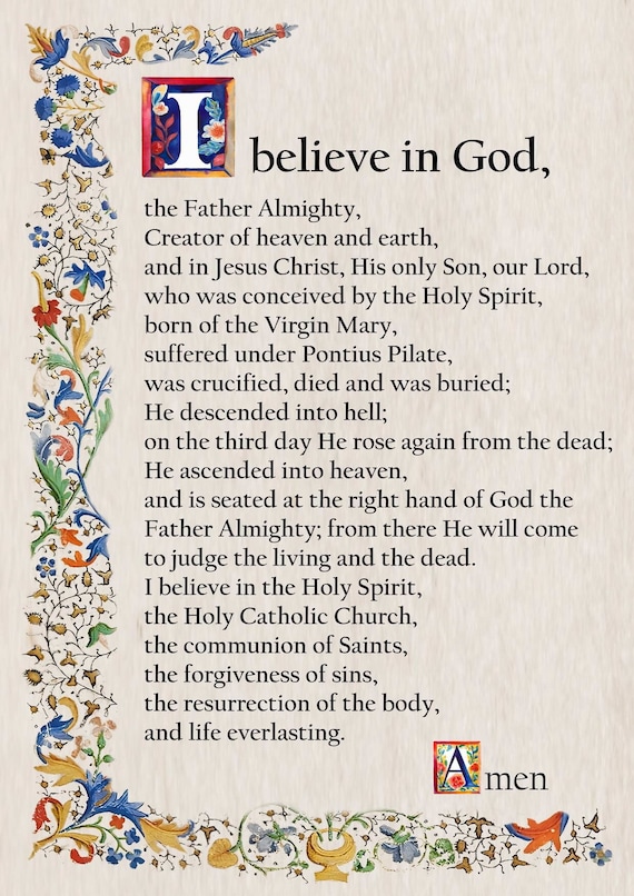 Apostles creed prayer, Catholic prayer card, printable A4, wall art, Christian decor, Popular Catholic Prayers, Traditional Prayer Cards
