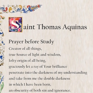 St. Thomas Aquinas Prayer before Study, Catholic prayer card, printable A4, Popular Catholic Prayers, Traditional Prayer Cards
