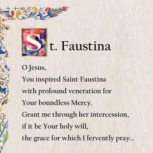 St. Faustina prayer, Catholic prayer card, Maria Faustina Kowalska, Christian decor, Popular Catholic Prayers, Traditional Prayer Cards