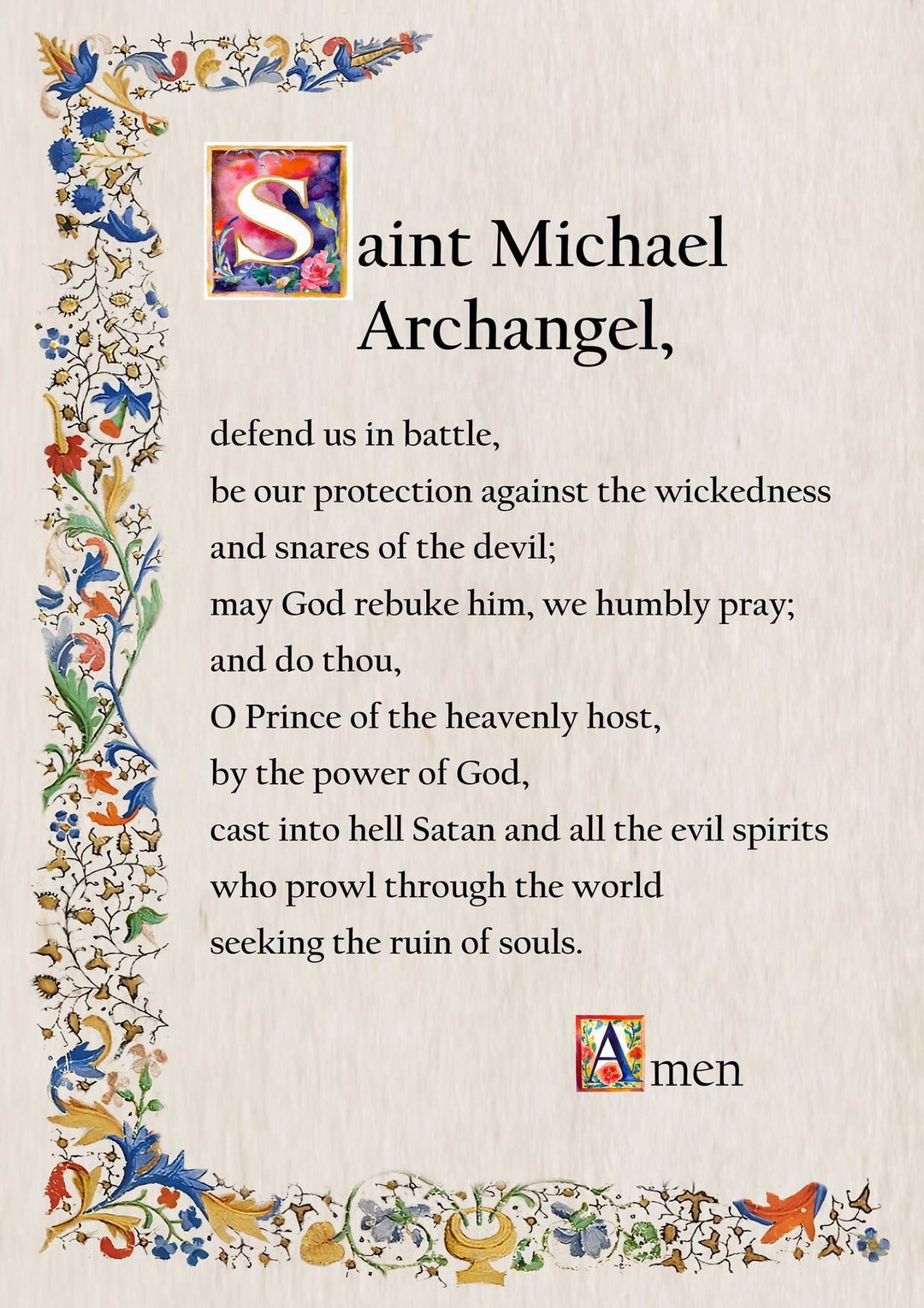 Saint Michael Archangel Prayer, Catholic Prayer Card, Printable A4