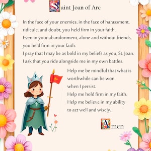 Jeanne d'Arc gebed, Katholieke gebedskaart, Maagd Maria gebed, Populaire Katholieke gebeden, Traditionele gebedskaarten, gebed voor kinderen