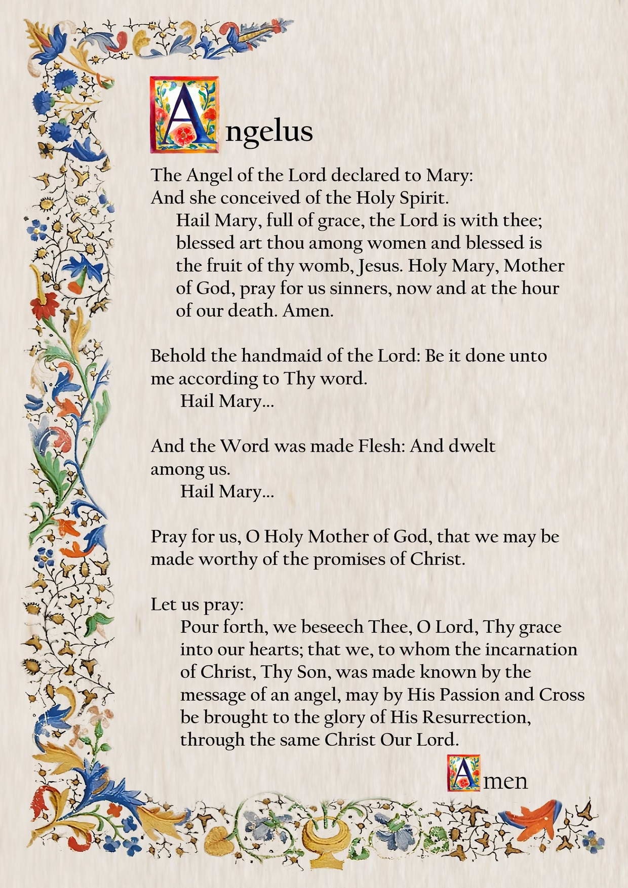Angelus Catholic Prayer Card Printable A4 Wall Art Christian Decor Angelus Catholic Prayer Card Printable A4 Wall Art Christian Decor