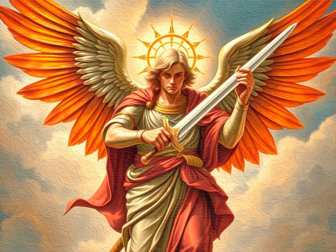 大天使ミカエルのデジタル油絵、キリスト教のアートワーク、カトリック