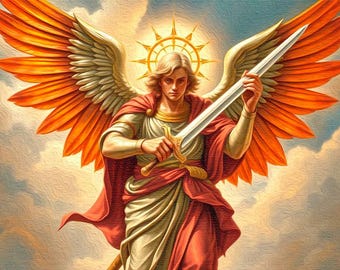 大天使ミカエルのデジタル油絵、キリスト教のアートワーク、カトリック