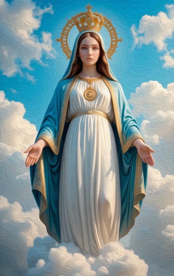 奇跡のメダルの聖母 聖母マリア デジタル油絵、キリスト教アートワーク