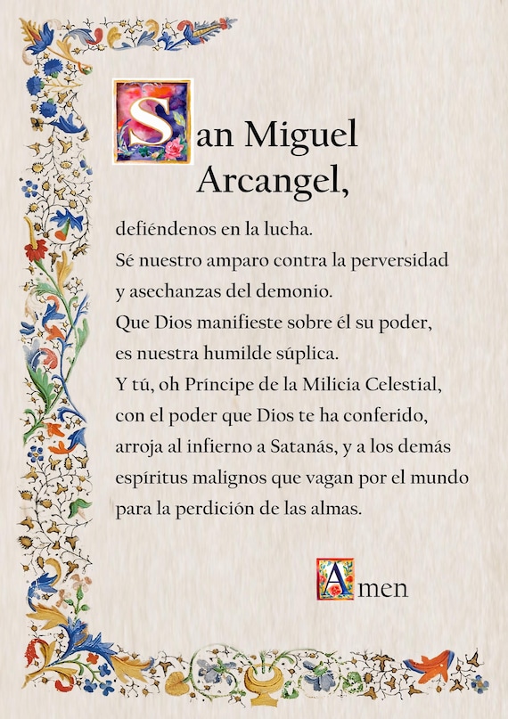 SAN MIGUEL Arcangel en ESPAÑOL, tarjeta de oracion catolica, oraciones catolicas populares, oracion tradicional, oracion cristiana