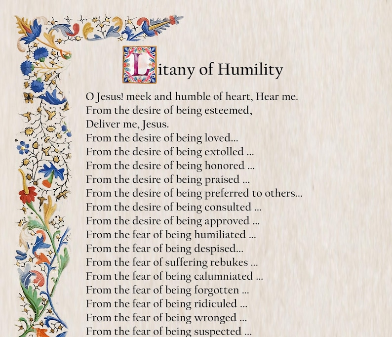 Litany of Humility Prayer, Catholic Prayer Card, Printable A4, Wall Art ...