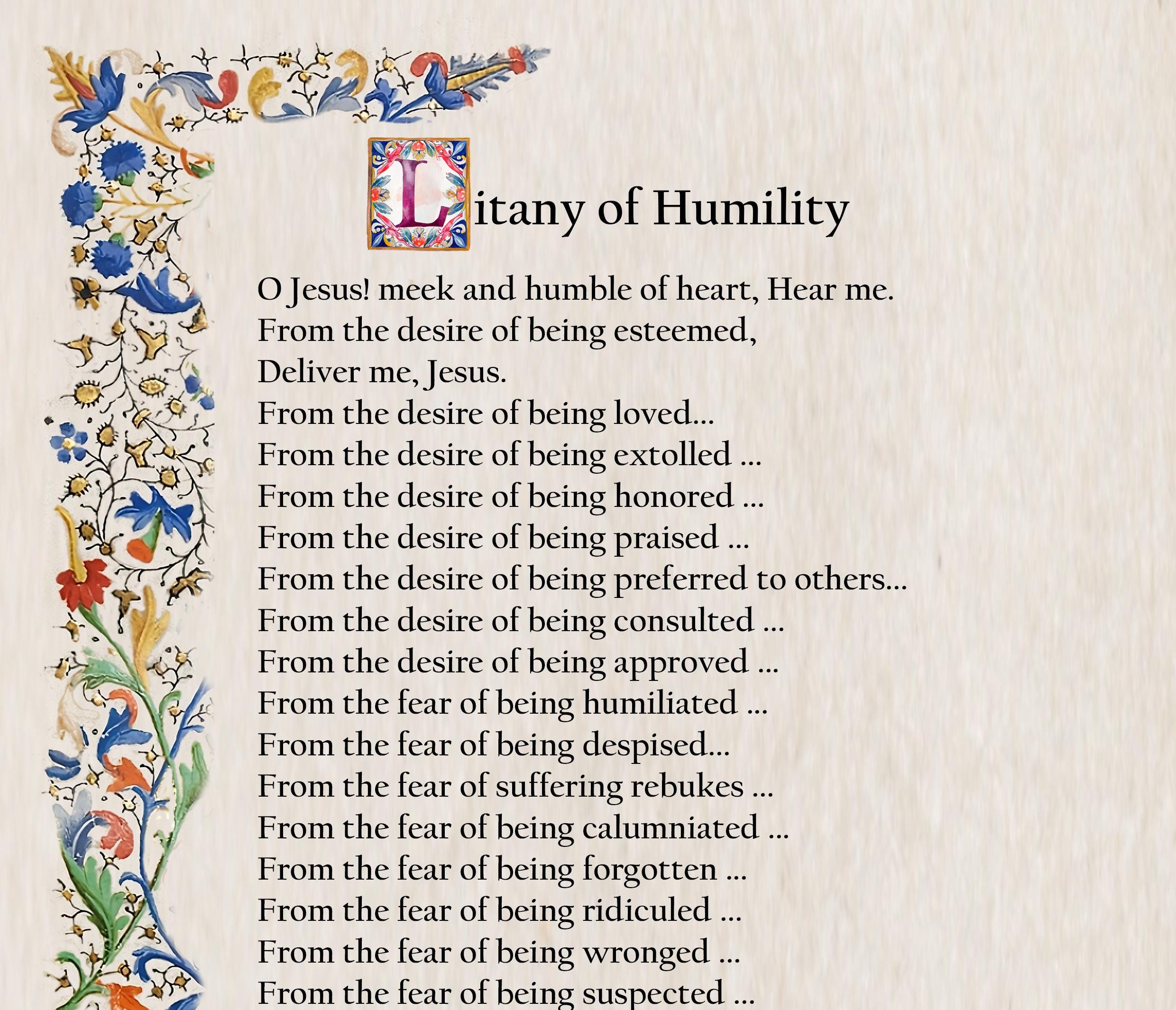 Litany of Humility prayer, Catholic prayer card, printable A4, wall art, Christian decor, Popular Catholic Prayers, Traditional Prayer Cards