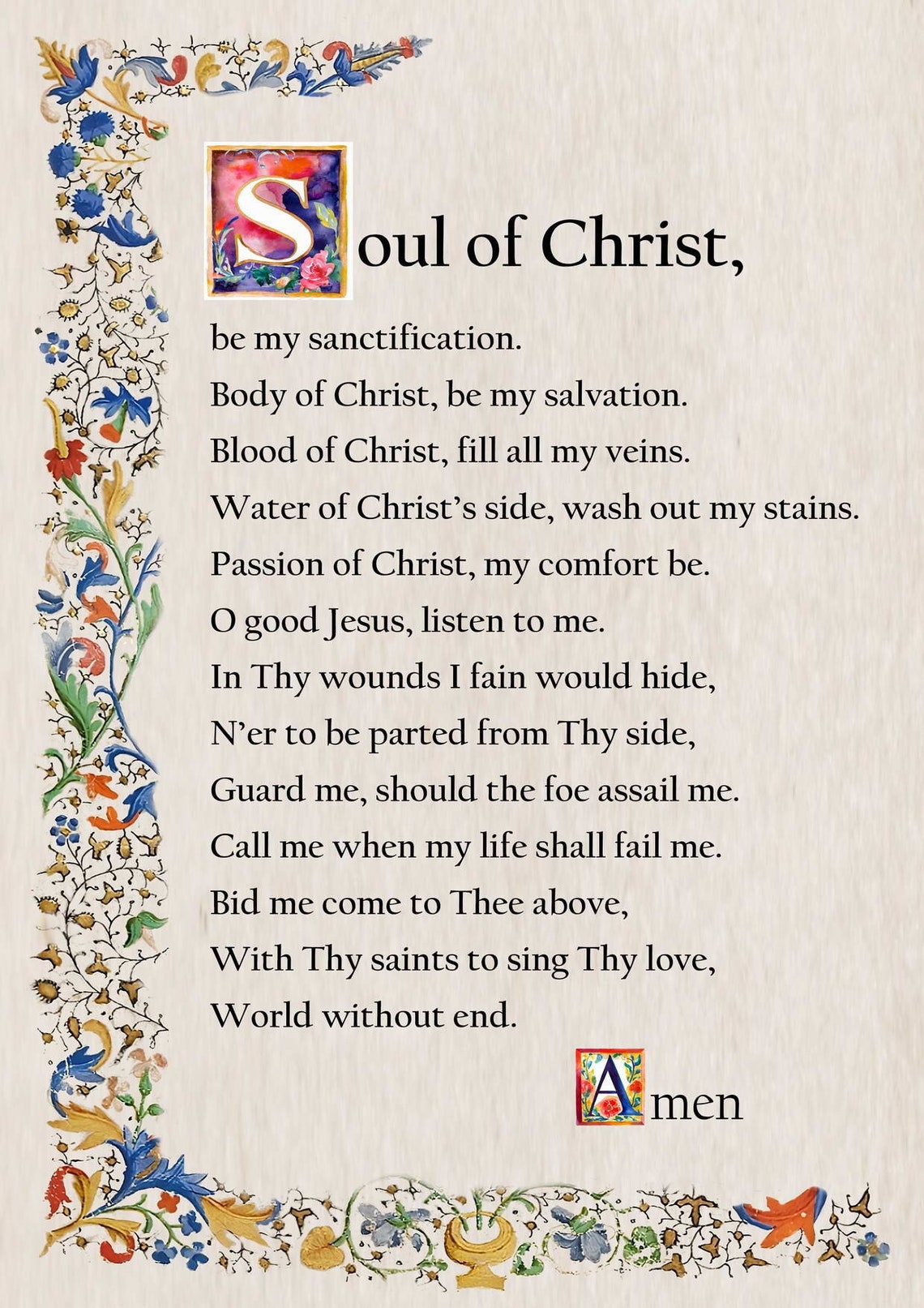 Anima Christi Prayer, Catholic Prayer Card, Printable A4, Wall Art ...