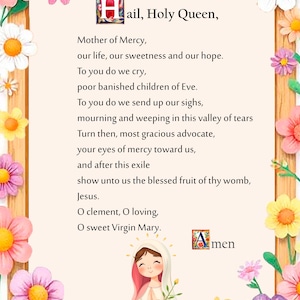 Hail Holy Queen, Our father prayer, Catholic prayer card, Popular Catholic Prayers, Traditional Prayer Cards, prayer for kids