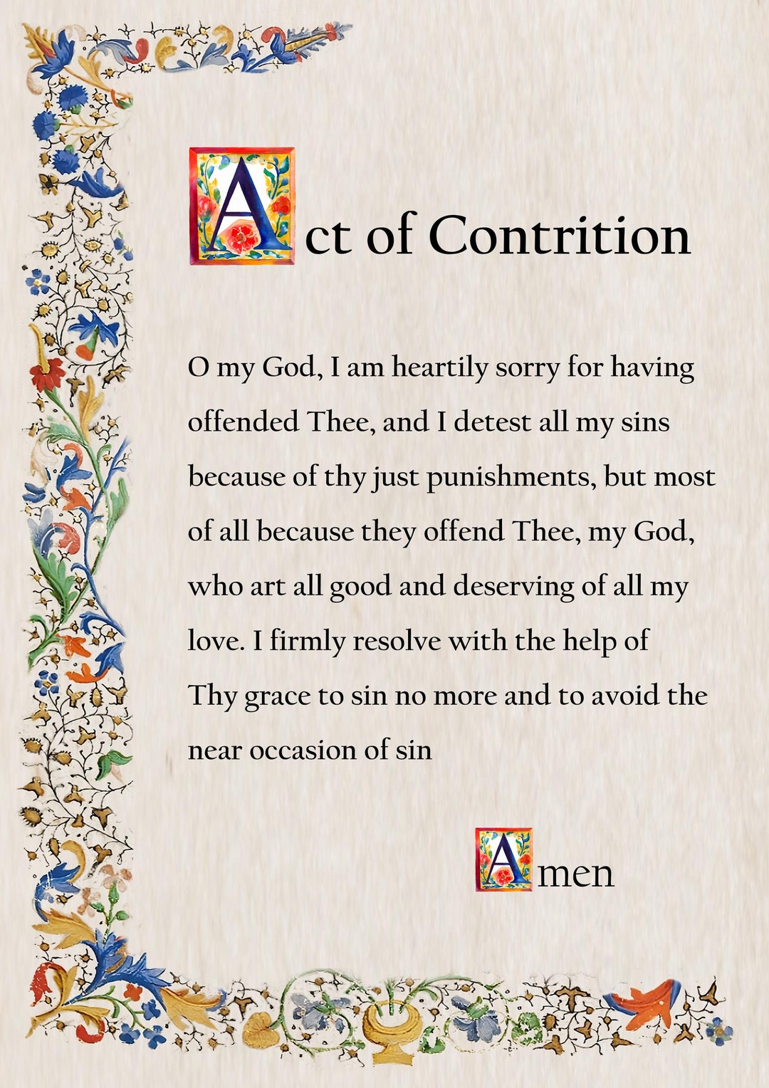 Act of Contrition, Catholic Prayer Card, Printable A4, Wall Art ...