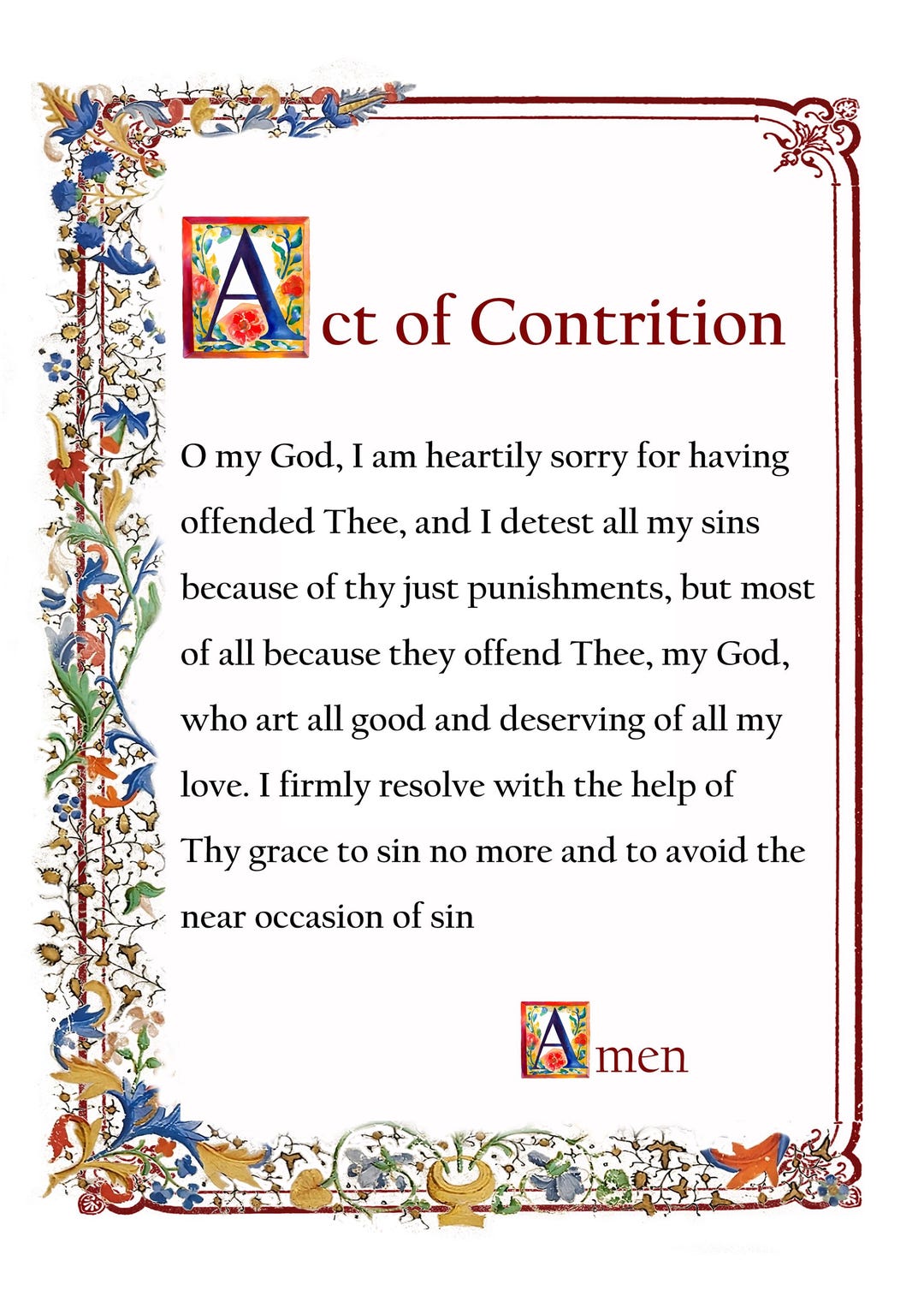 Act Of Contrition Free Printable Act Of Contrition Free Printable