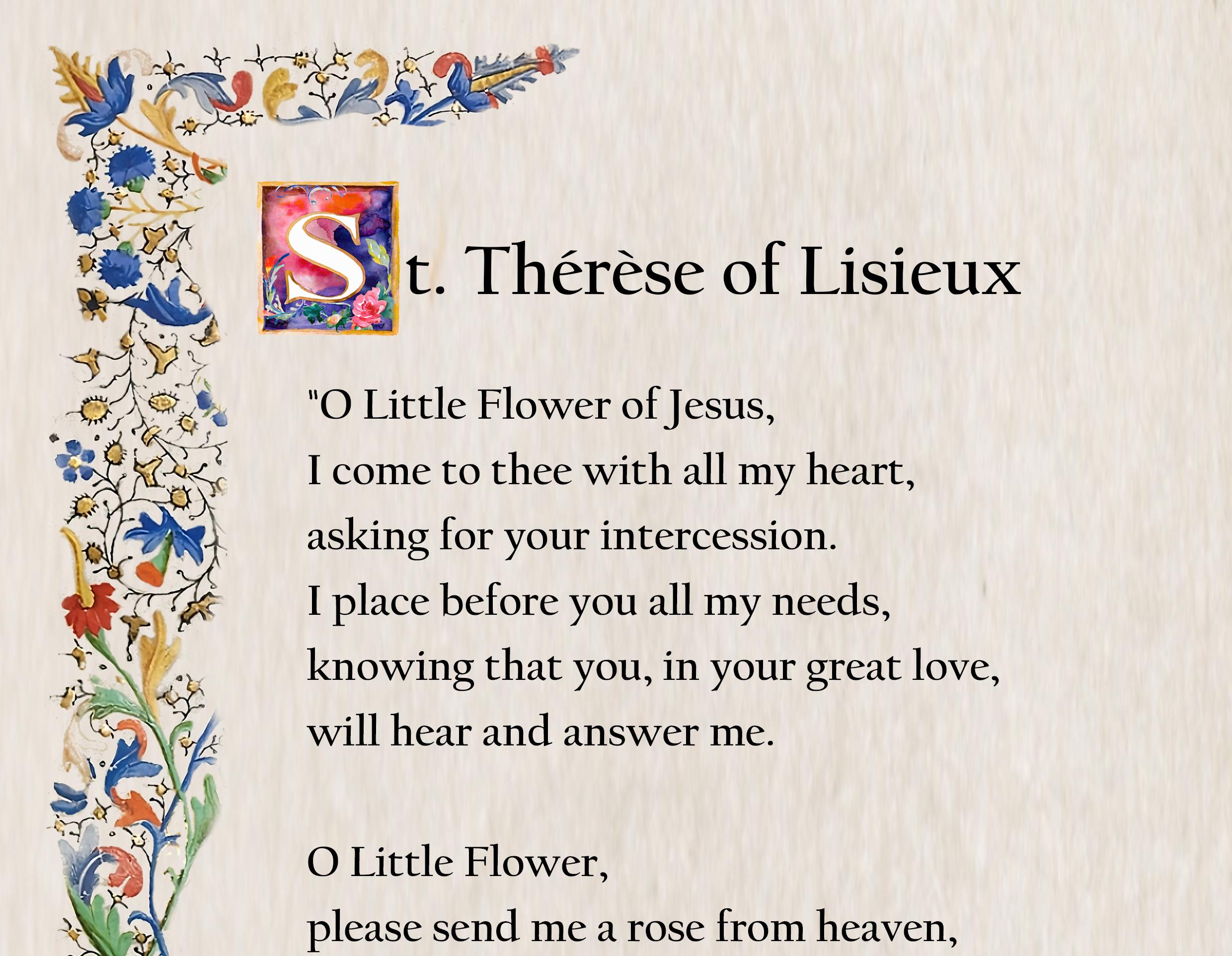 Gebed van Theresia van Lisieux, Katholieke gebedskaart, afdrukbaar A4, Muurkunst, Christelijke decoratie, Populaire Katholieke gebeden, Traditionele gebedskaarten