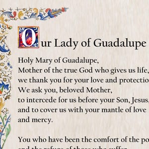 Onze Lieve Vrouw van Guadalupe, Katholieke gebedskaart, afdrukbaar A4, Muurkunst, Christelijke decoratie, Populaire Katholieke gebeden, Traditionele gebedskaarten