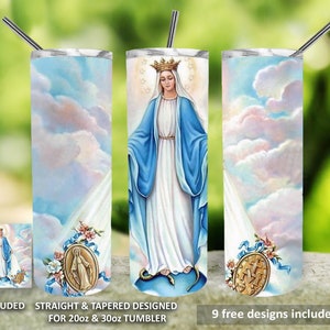 20oz 30oz Tumbler Sublimation Wrap, Christian Tumbler, Digital Download, Virgin Mary tumbler, Christ Cross Skinny, VIRGIN MARY TUMBLER