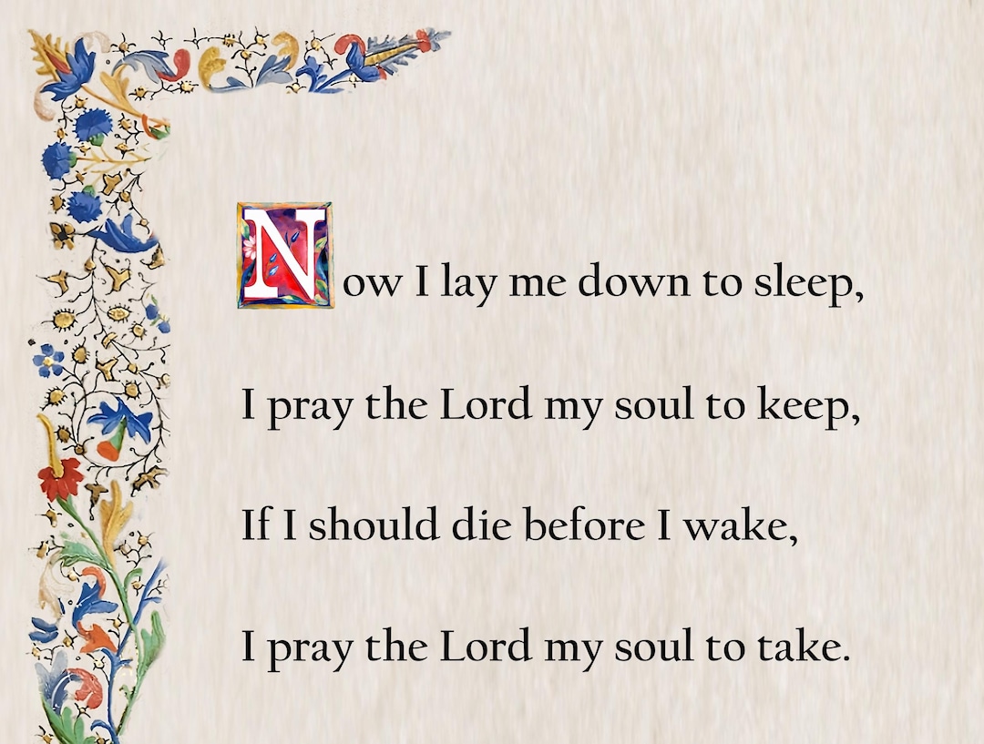 Now I Lay Me Down to Sleep, Catholic Prayer Card, Printable A4
