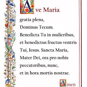 Preghiera Ave Maria, biglietto di preghiera cattolico, A4 stampabile, arte murale, arredamento cristiano, preghiere cattoliche popolari, biglietti di preghiera tradizionali, latino
