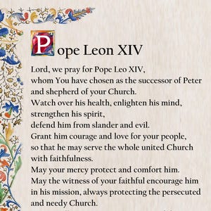 Oração do Papa Leão XIV, cartão de oração católico, arte de parede, decoração cristã, orações católicas populares, cartões de oração tradicionais, descanse em paz