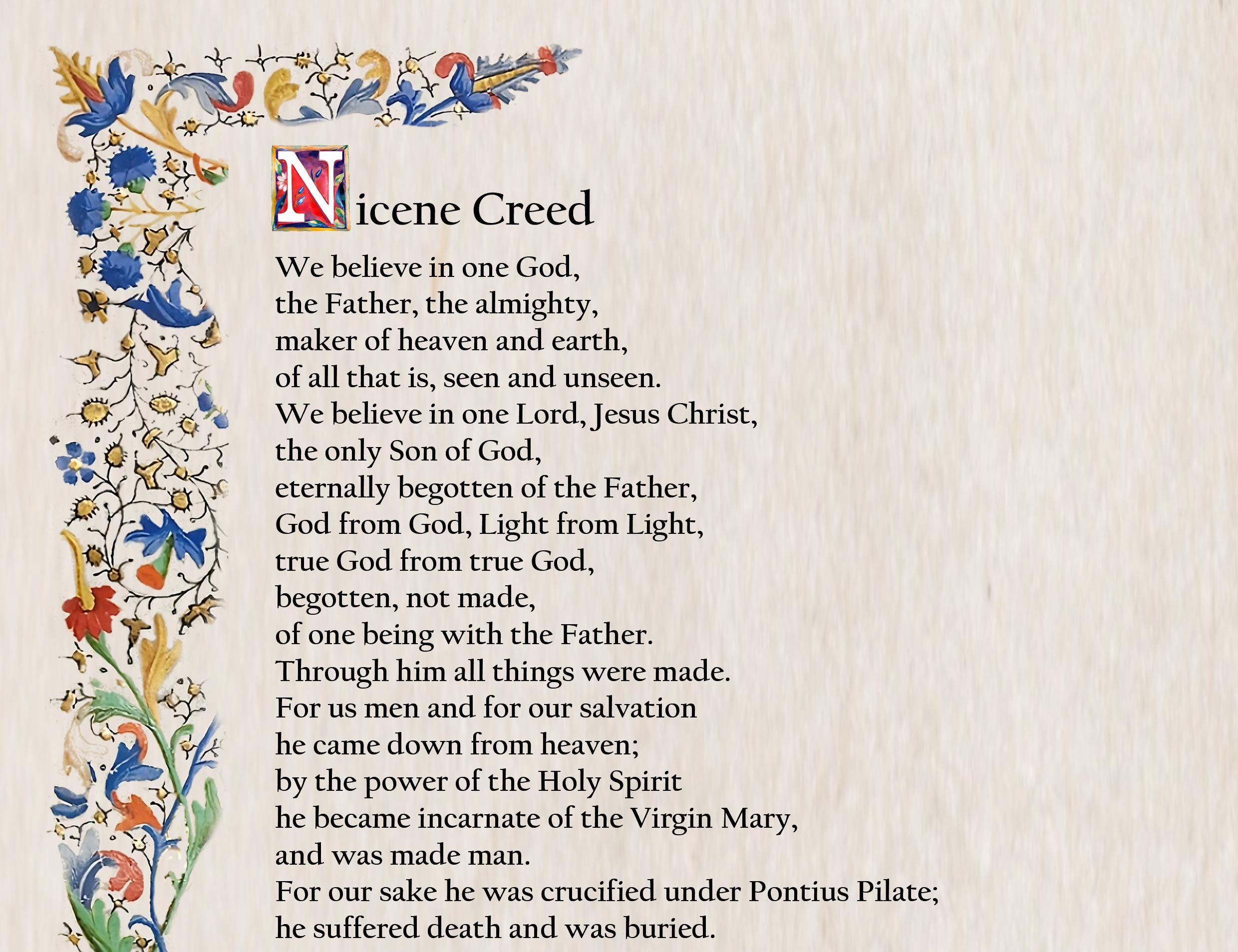 nicene creed we believe, catholic prayer card, printable a4
