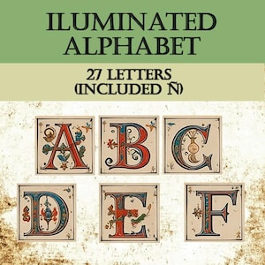 Medieval Alphabet, Medieval Illuminated Manuscript Letter, MedievalClipart