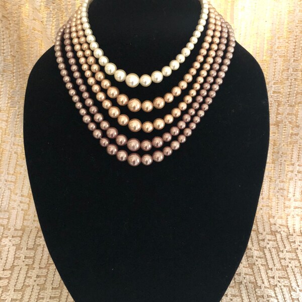 Vintage 5 strand faux pearl necklace