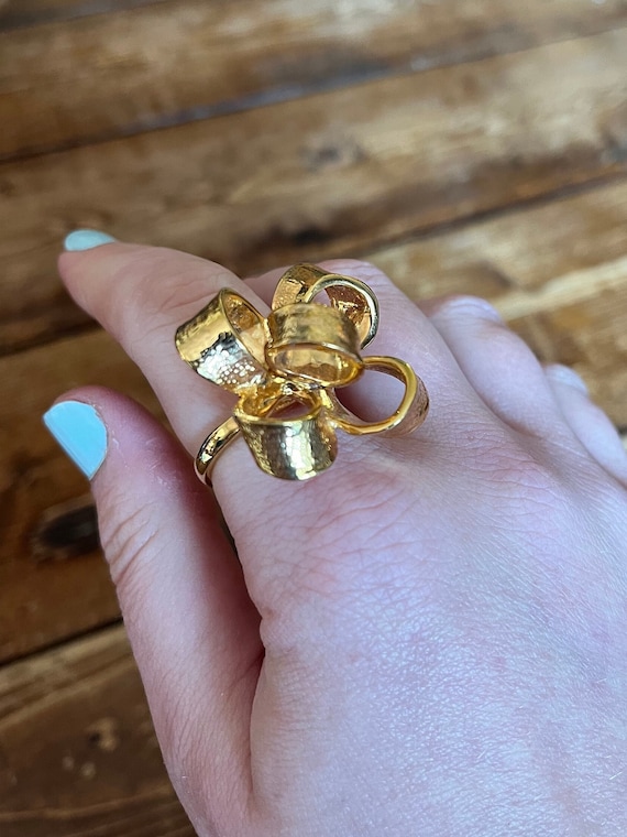 KJL Goldtone Bow Statement Ring - image 2