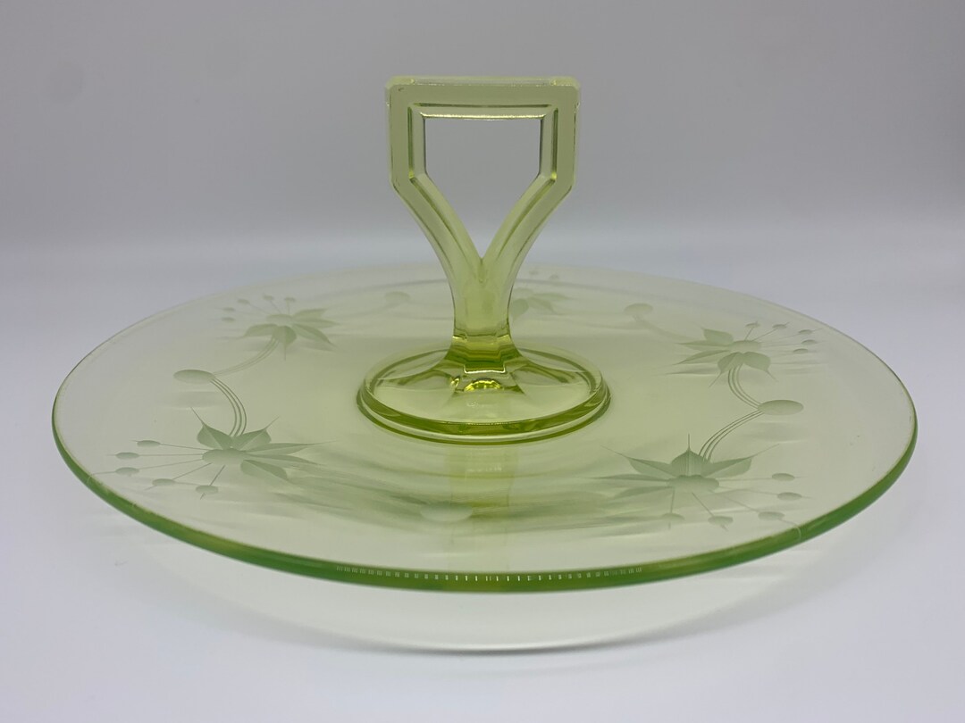 Uranium Glass Etched Serving Tray Etsy