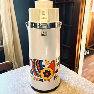 Vintage Thermos 70s Retro Stripe Airpot Beverage Dispenser Vintage Coffee  Pot Pump Dispenser 1 Liter Model 2645 