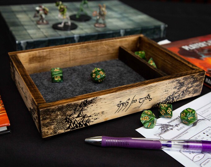 Dice Tray, Wooden Dice Tray, Dungeons and Dragons, Elf, Runes, Wood Box