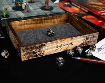 Dice Tray, Wooden Dice Tray, Dungeons and Dragons, Elf, Runes, Wood Box, Game, Dice Box, RPG, Dnd, Dice, Cartography, Map, Adventure, D&D