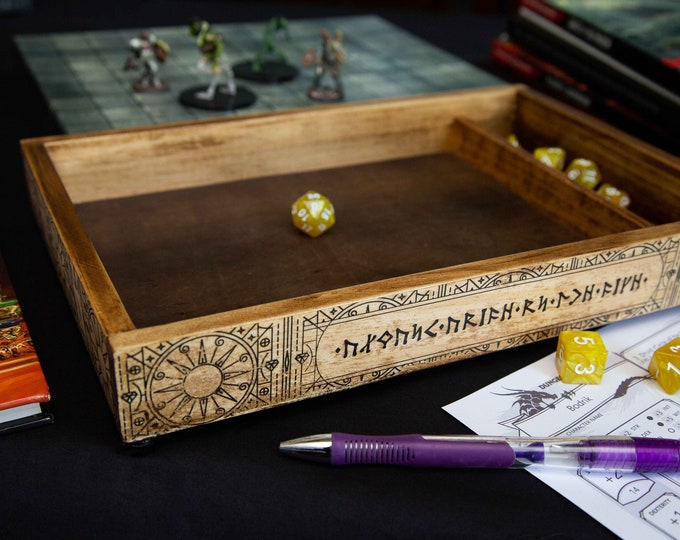Dice Tray, Deluxe, Wooden Dice Tray, Dungeons & Dragons, Dwarf, Runes