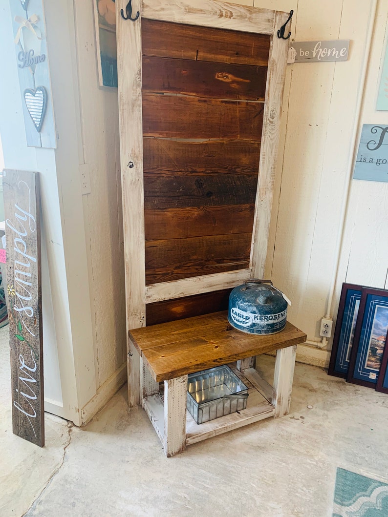 Rustic Farmhouse Hall Tree with Hooks Built with Reclaimed Etsy