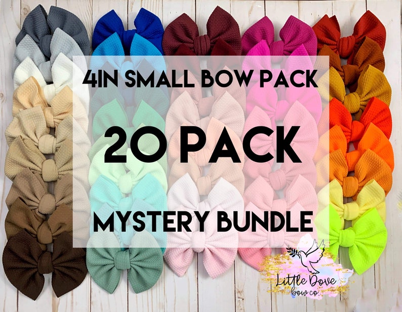 4in Small Bow Bundle- 20 Pack Variety Pack Fabric Bows and Headwraps Bullet Fabric Bows and Headwraps Stretch Fabric Bows