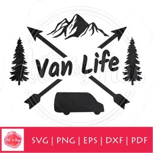 Vanlife SVG PNG PDF - Van Life Cricut Design - Camper or Campervan svg - Mountain camper cut file - Road trip camper van rv svg