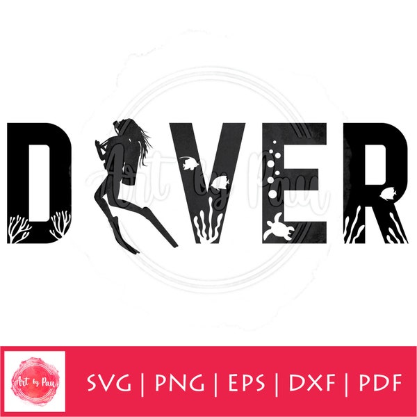 Scuba Diver SVG PNG PDF | Female diver cut file for Cricut and Silhouette Digital Download | Underwater Scuba Diving T-shirt design vector