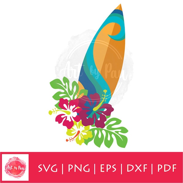 Hawaii surfplank SVG PNG dxf eps | Surfen Surfer Surfplank gesneden vijl met kleurrijke bloemen | Hawaii Surfer Girl-svg voor Cricut