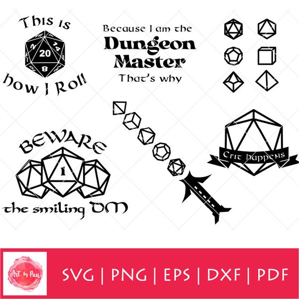 Dungeons and Dragons SVG PNG dxf eps D&D svg cut file D20 Dungeon Master svg clip art Beware the smiling DM svg Crit Happens svg