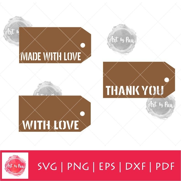 Thank You Gift Tags SVG PNG cut file, Made With Love Gift Labels svg, Christmas gift tags svg cut file, Etsy Shop Sellers Gift Tags pdf