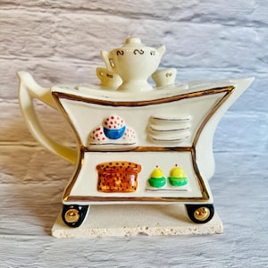 Tony Carter Teekanne - handbemalte Dessertwagen-Teekanne Made in England Pottery, Sammlerstück-Teekanne