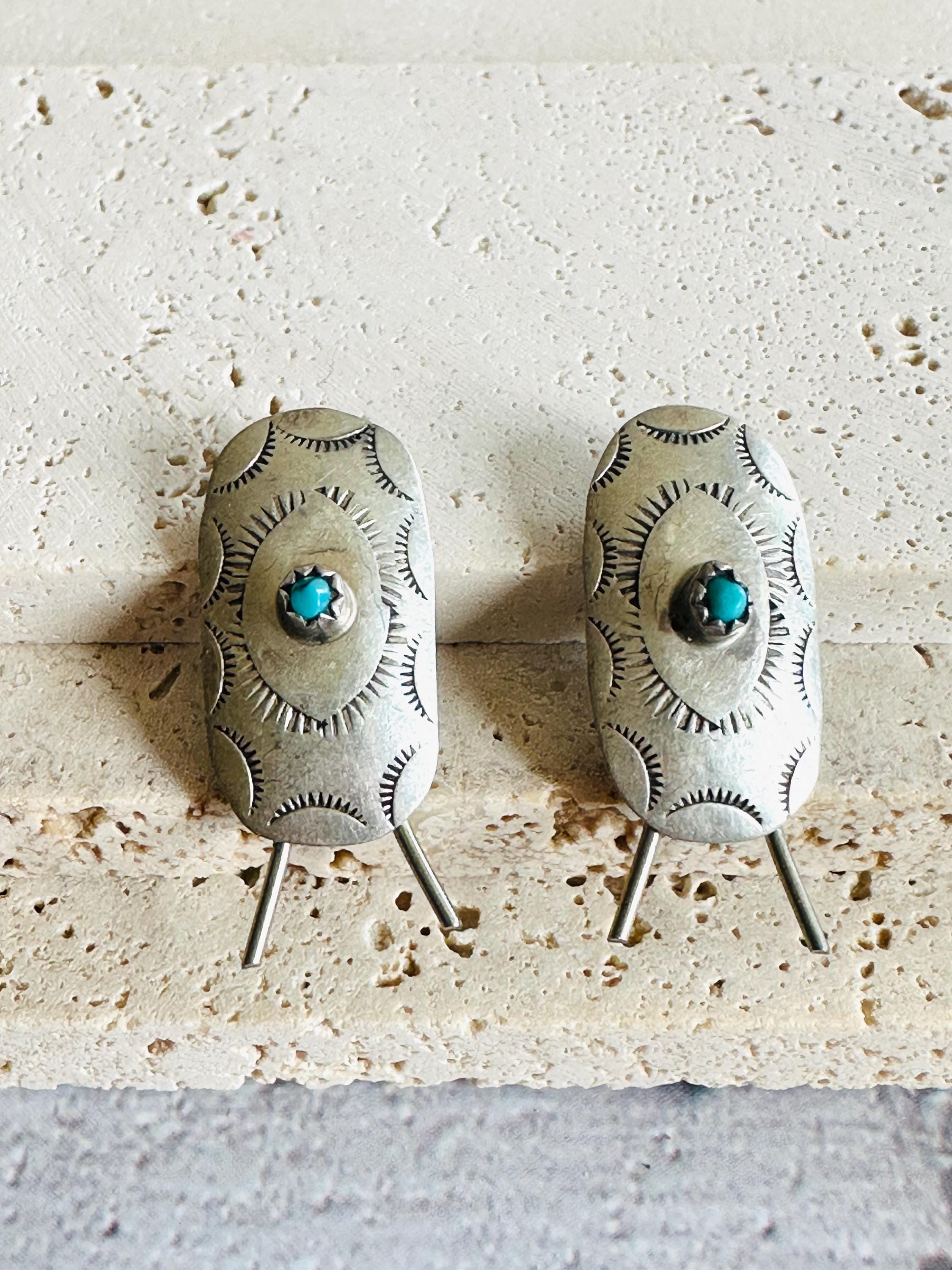 Vintage Navajo Hairclip Item #989N1- Navajo Turquoise Stamped Symbols Sterling  main image 2
