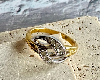 Vintage CZ Pave Orbit Wave Loop Cocktail Ring 6.5 gold plated