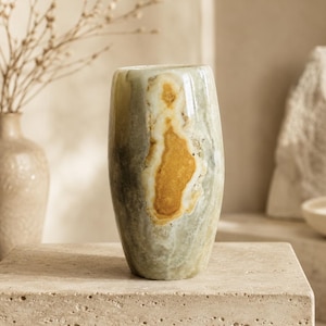 Vintage 1970er Onyx Marmor Dekorative Blumenvase Retro Decor Edelstein Dekor