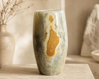 Vintage 1970er Onyx Marmor Dekorative Blumenvase Retro Decor Edelstein Dekor