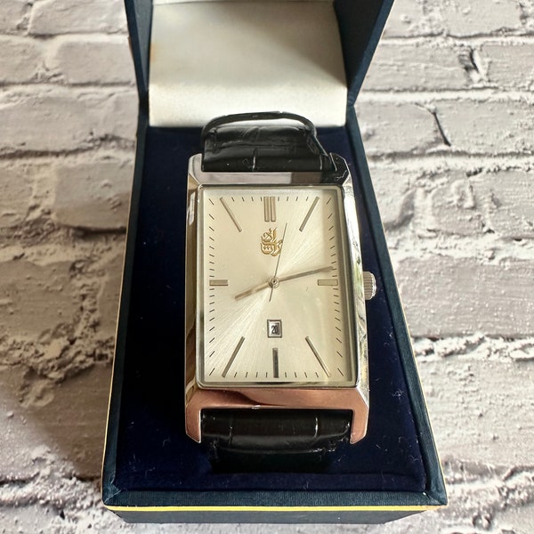 Vintage Emirates 0895 Ladies Tank Wrist Watch With Black Genuine Leather Band Quarz Watch with Original Box