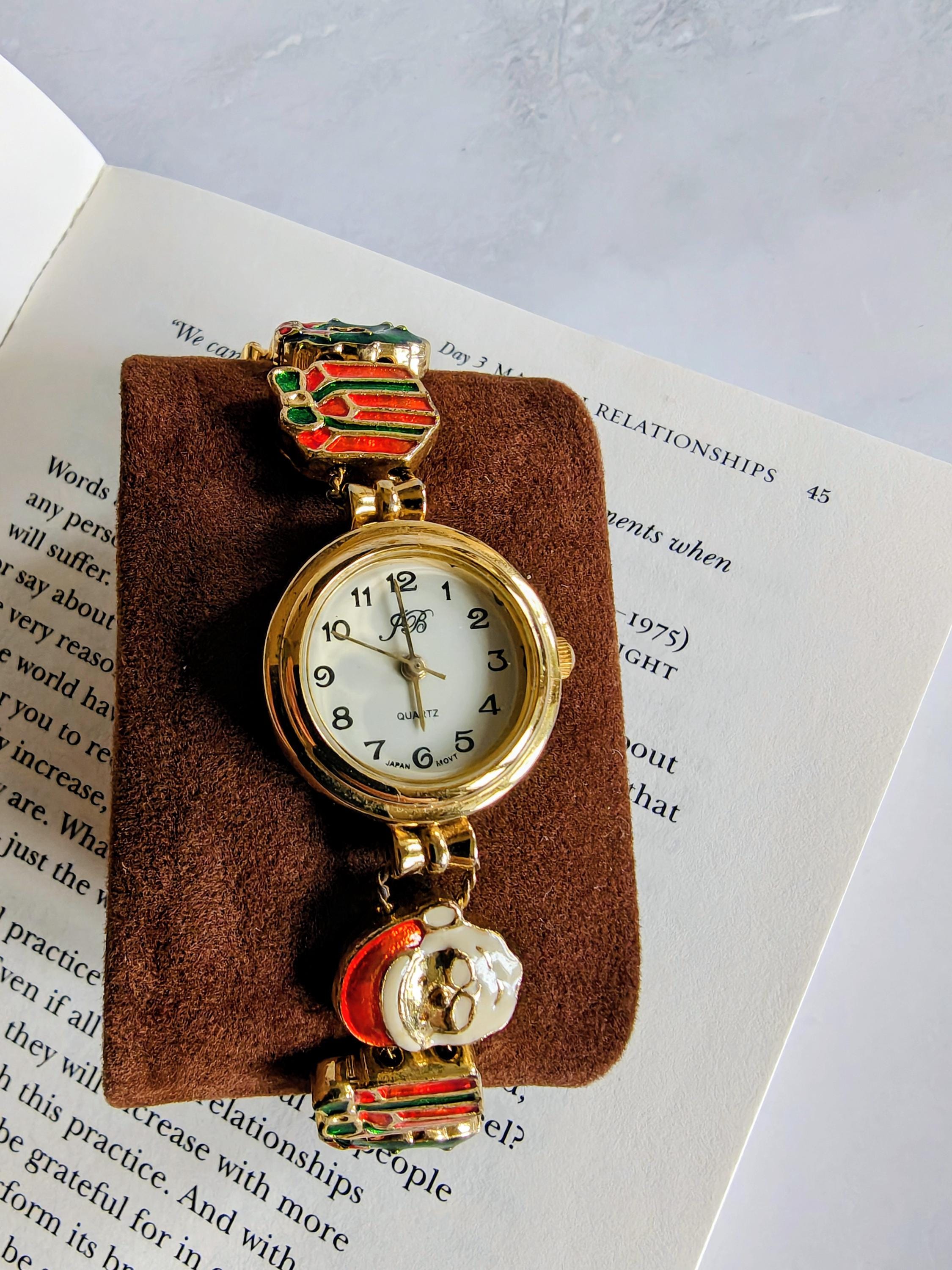 Vintage Jennie B Enamel Christmas Slide Charm Bracelet Watch  display picture 1