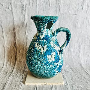 Brocca vintage Le Cyclope (Charles Cart), Francia / Vaso di lava grassa turchese / 24 cm