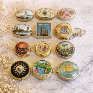 Vintage Souvenir Trinket Boxes • European Travel Mini Jewelry Cases • London Paris Barcelona Greece