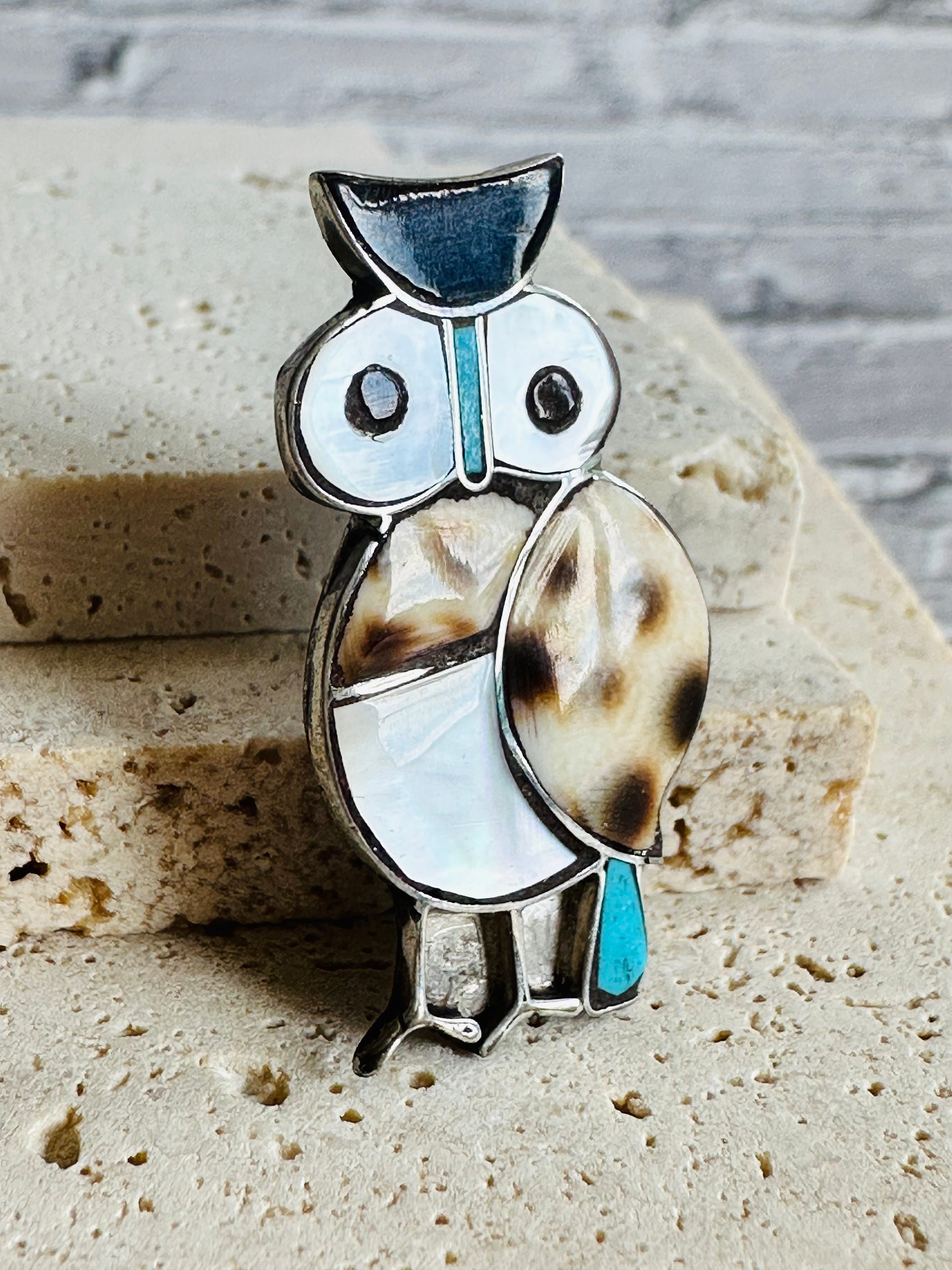 Fantastic Vintage Native American Zuni Turquoise Jet Sterling Silver Owl Pin/pendant Fantastic Vintage Native American Zuni Turquoise Jet Sterling Silver Owl Pin/pendant